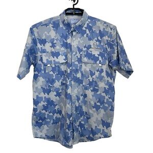 Old Tejas Mens Camo Vented Field Short Sleeve Shirt Sz Large Blue Outdoors Texas